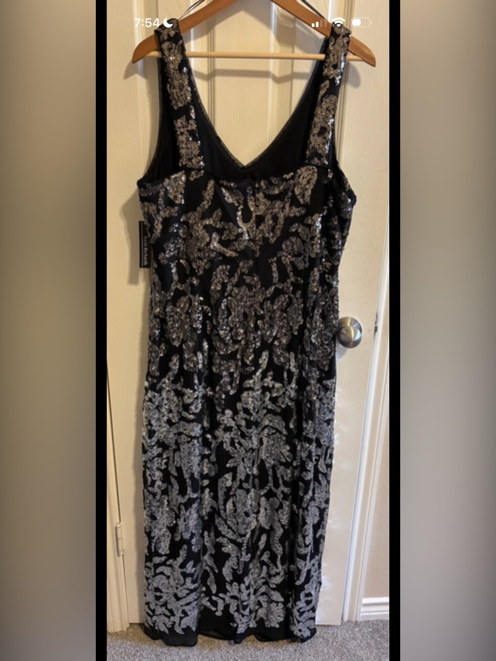 R&M Richards Black Maxi Dress with Silver Sequin Overlay